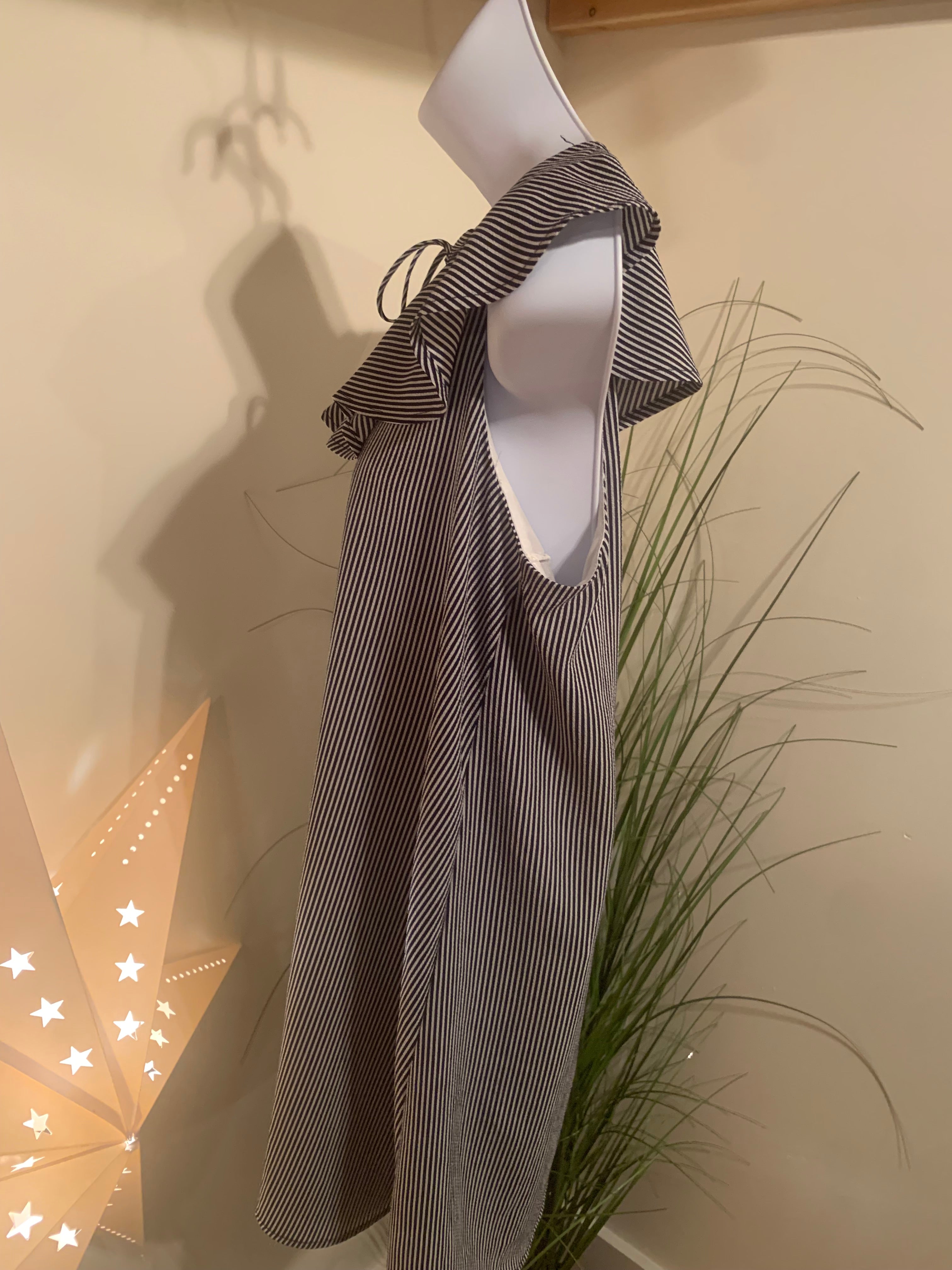 COLOR THREAD STRIPED RUFFLE COLLAR DRESS - Consigned with VARDO Vintage & Valuables vvvardo.ca