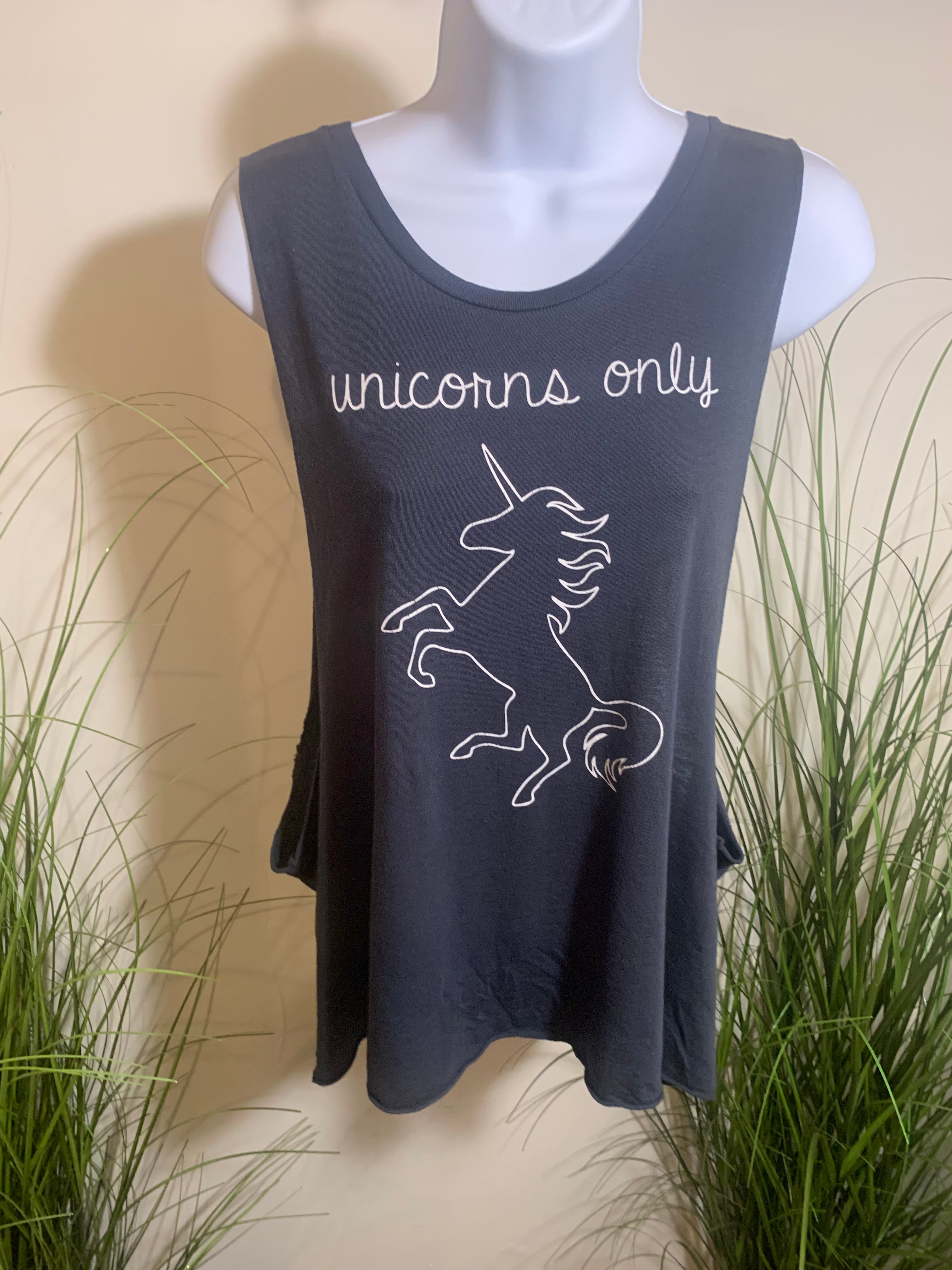 TATTERED UNICORNS ONLY TANK TOP - Consigned with VARDO Vintage & Valuables vvvardo.ca