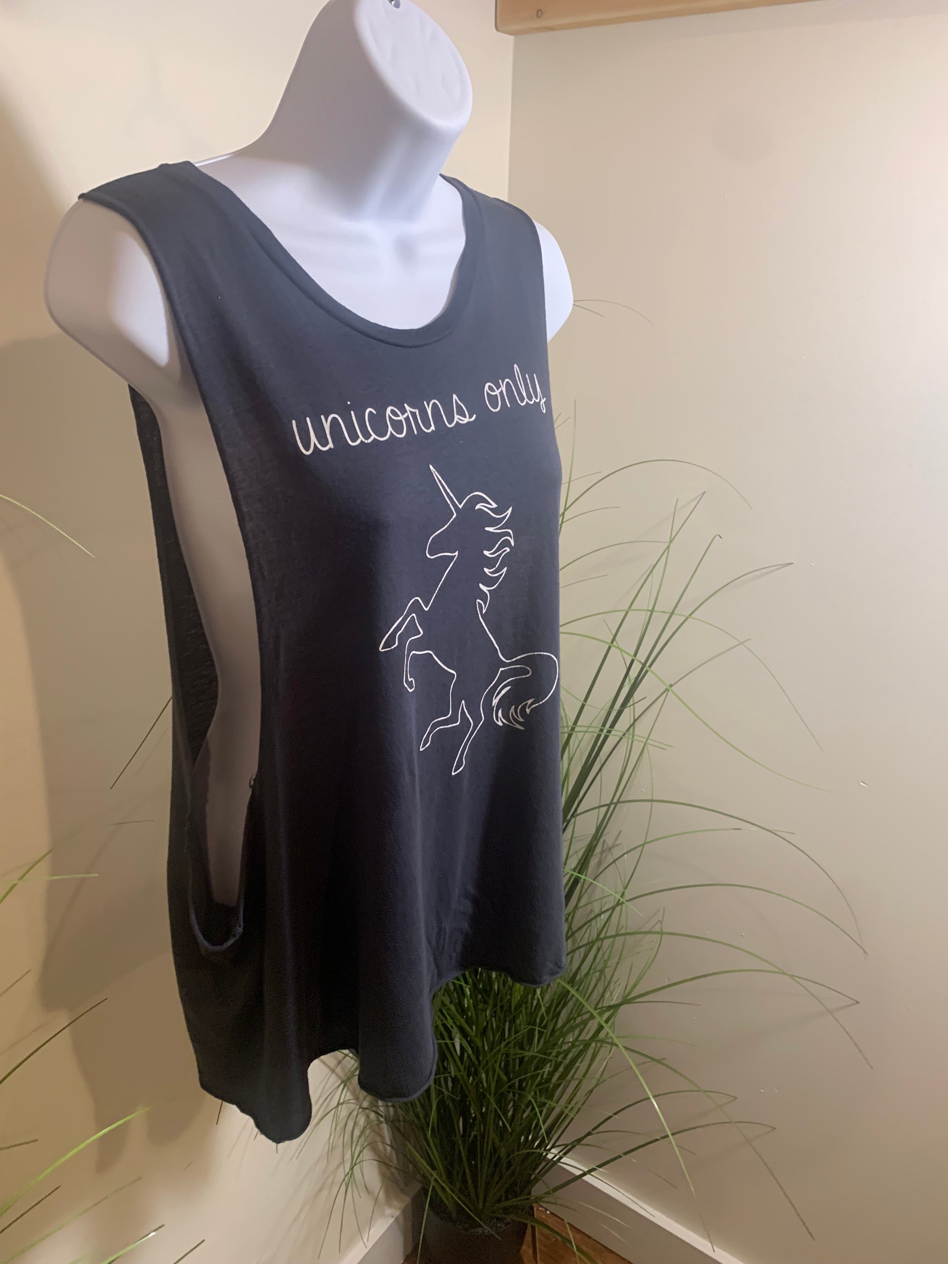 TATTERED UNICORNS ONLY TANK TOP - Consigned with VARDO Vintage & Valuables vvvardo.ca