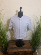 Men's Large Muscle Fit H&M Short Sleeve Collarless Dress Shirt