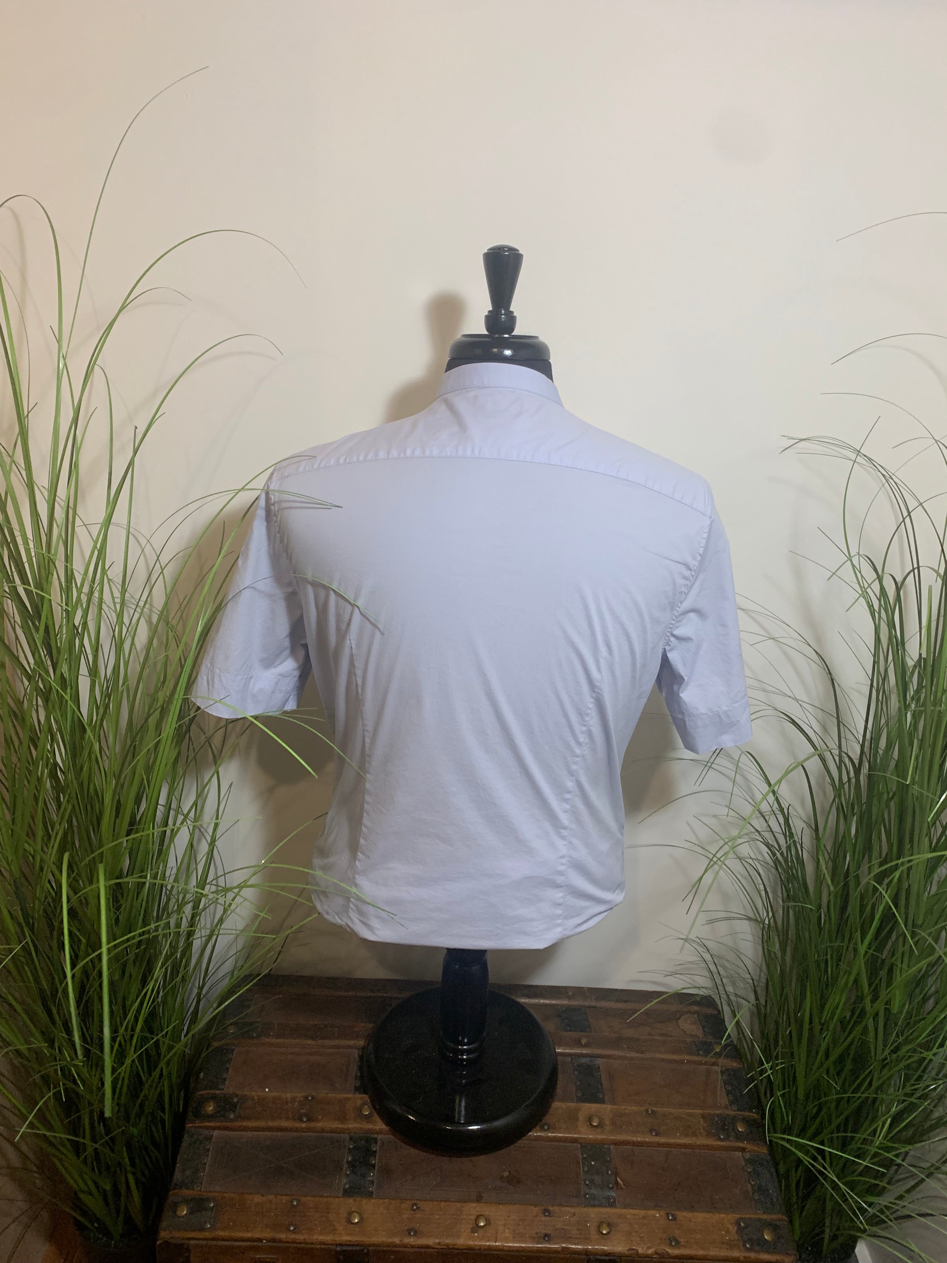 Men's Large Muscle Fit H&M Short Sleeve Collarless Dress Shirt