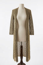 Size M Brown with Gold Metailic Knit Long Cardigan by Bellissima Fashions 