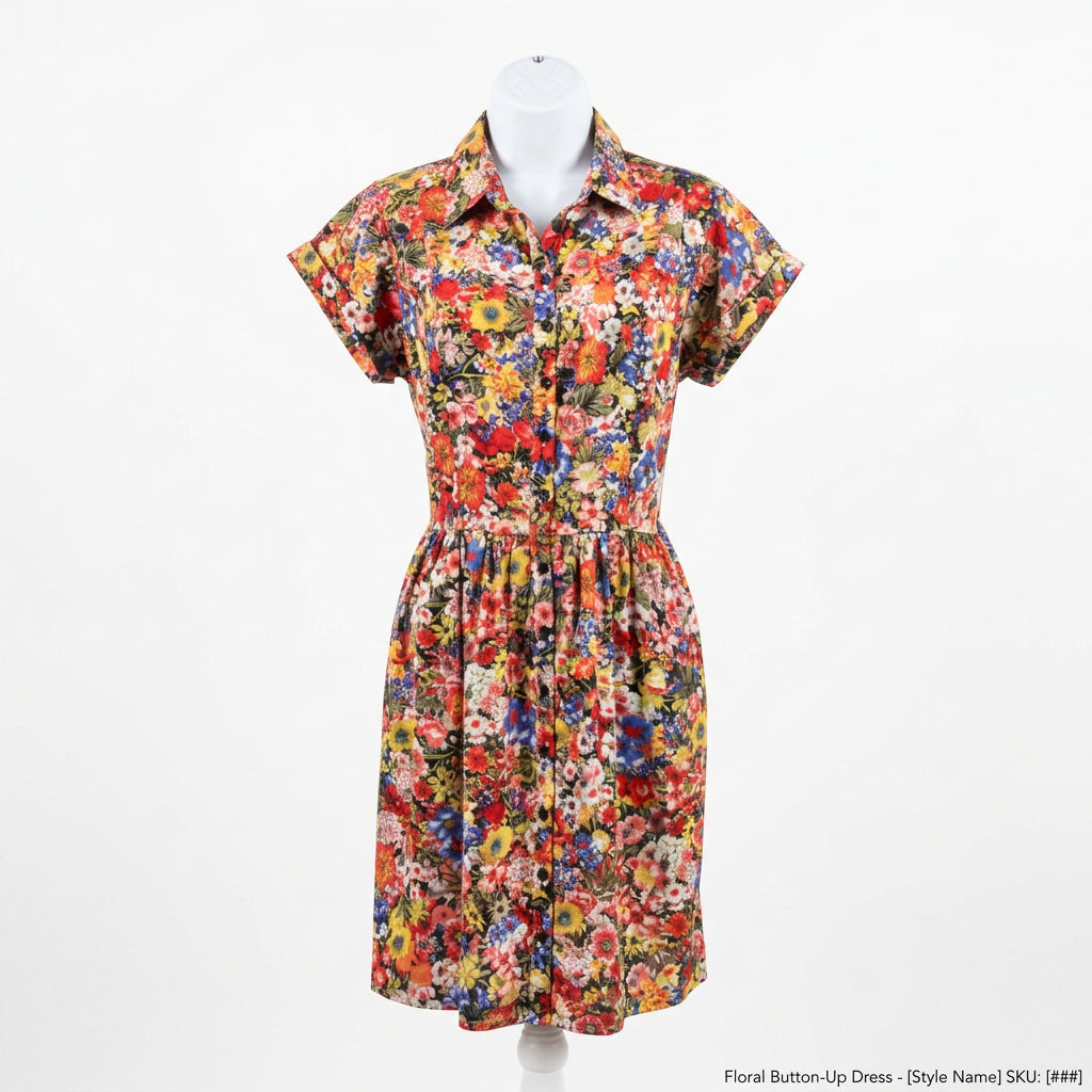 Size L Bar III Floral Short Sleeve Button Up Multi Colored Dress Vardo Vintage and Valuables Consignment